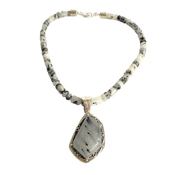 Jay King Rutilated Quartz Necklace Mine Finds DRT Sterling Silver Large Pendant - Picture 1 of 12